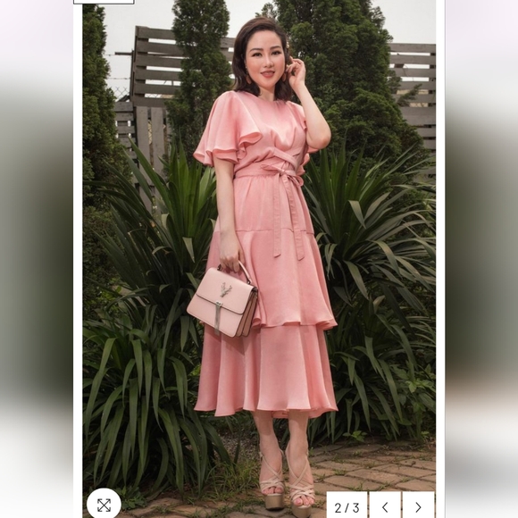 Sarah Luton Pink Ruffle Dress With Tie Belt - Picture 2 of 14